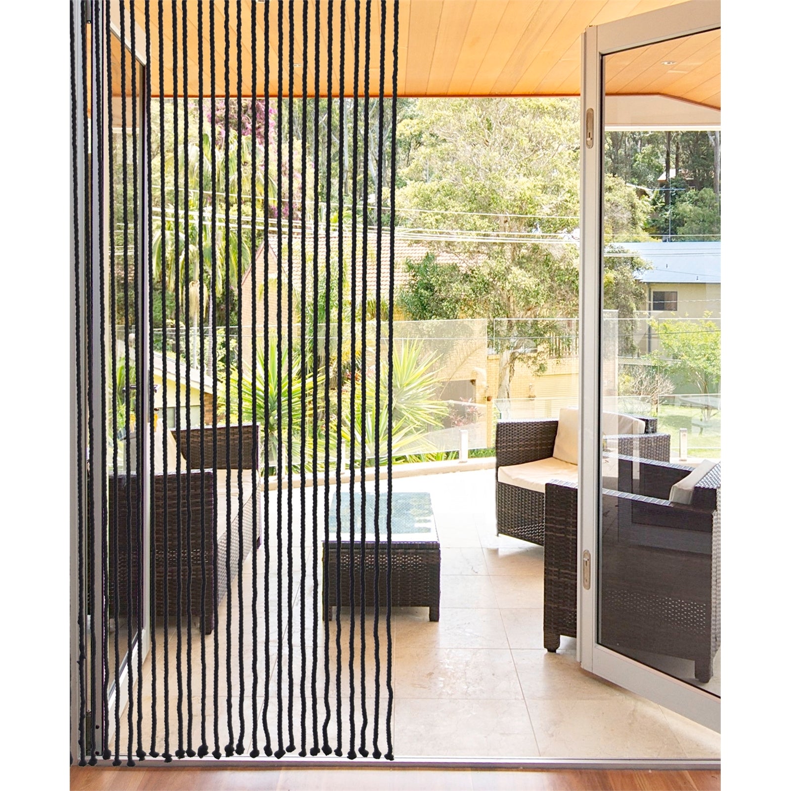 Pillar Products 90 x 200cm Black Nautica Cotton Door Curtain Insect Fly Screen