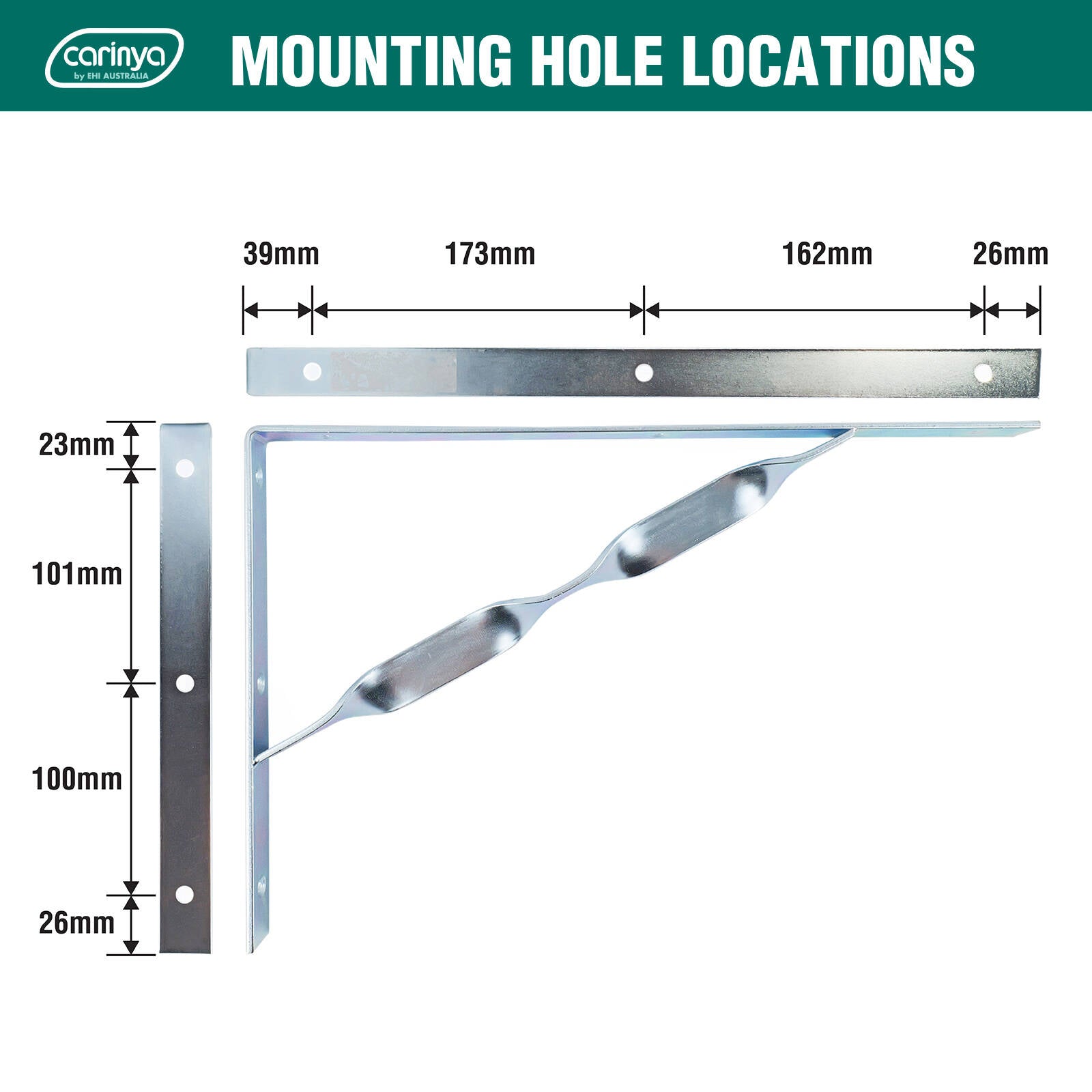 Carinya 400 x 250mm Zinc Plated Heavy Duty Twisted Stay Bracket, 300kg Capacity