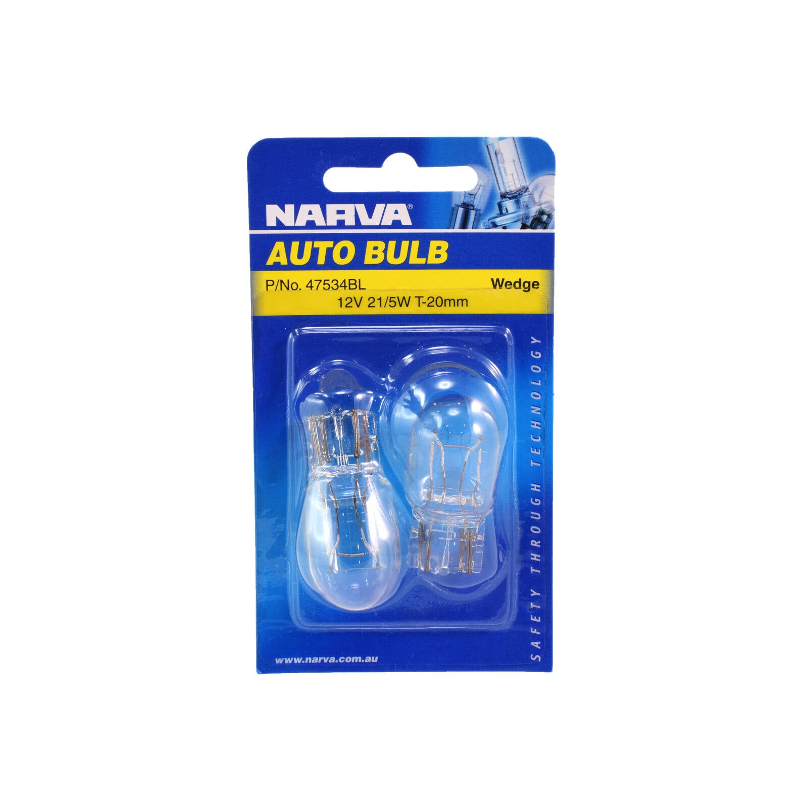 Narva 12V 21/5W T20 Incandescent Wedge Globe 2 Pack 47534BL