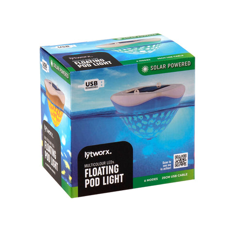 Lytworx 135mm Solar Multicolour Floating Pod Light 70744 - 6 Modes, Solar/USB Rechargeable