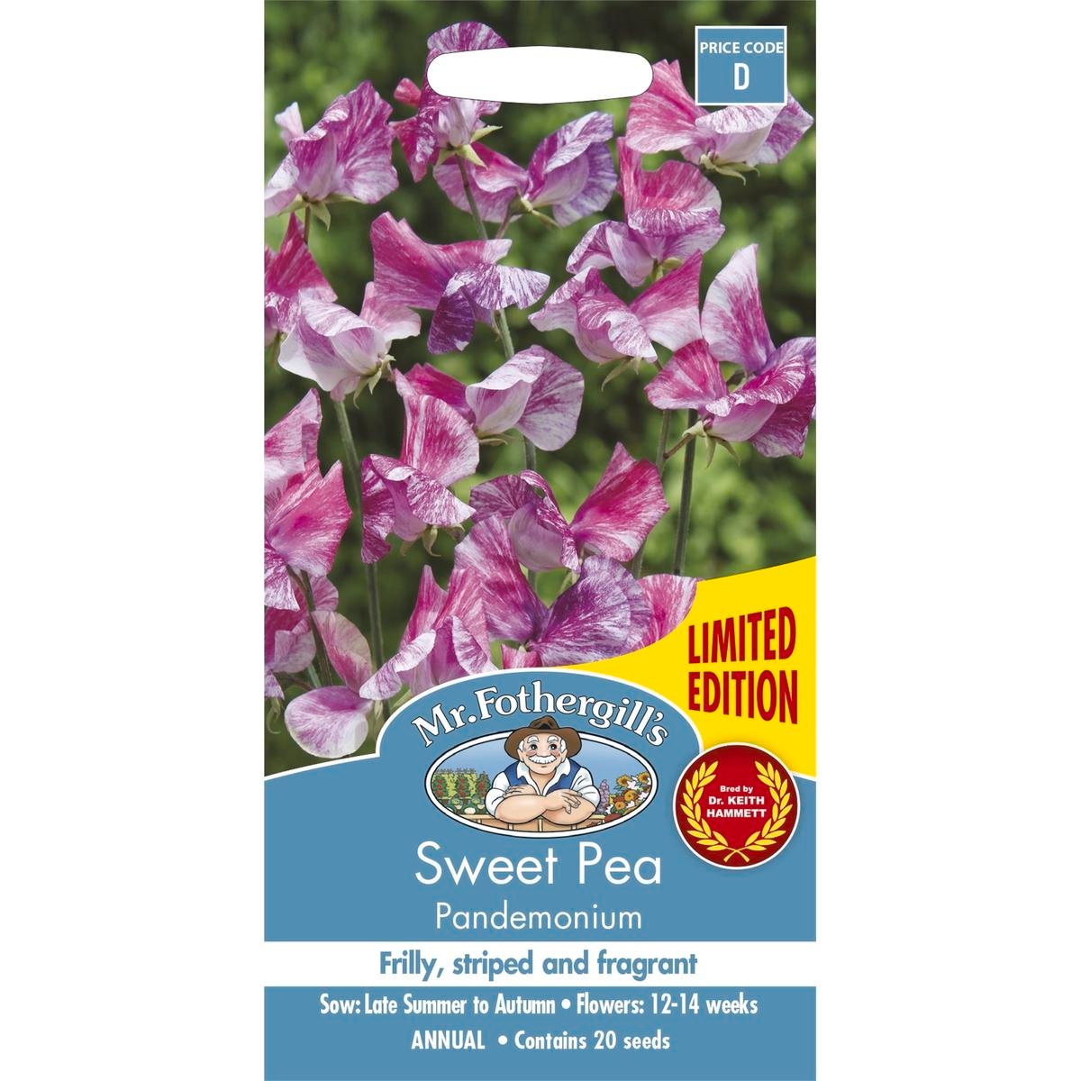 Mr Fothergill's Sweet Pea Pandemonium Flower Seeds, Scented Pink Blooms