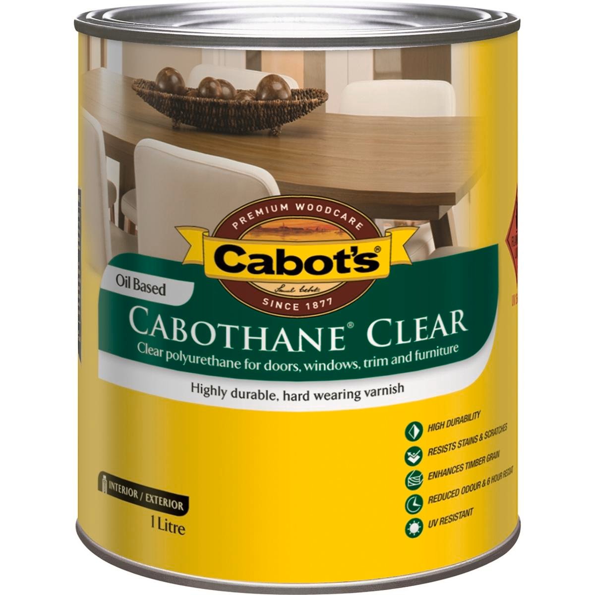 Cabot's Cabothane Clear Oil Based Gloss Timber Varnish 1L UV Resistant Waterproof