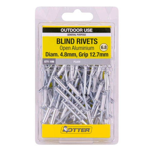 Otter Open Aluminium Blind Rivets 8x12mm 100 Pack Lightweight Durable - SuperSaverAU - view 1