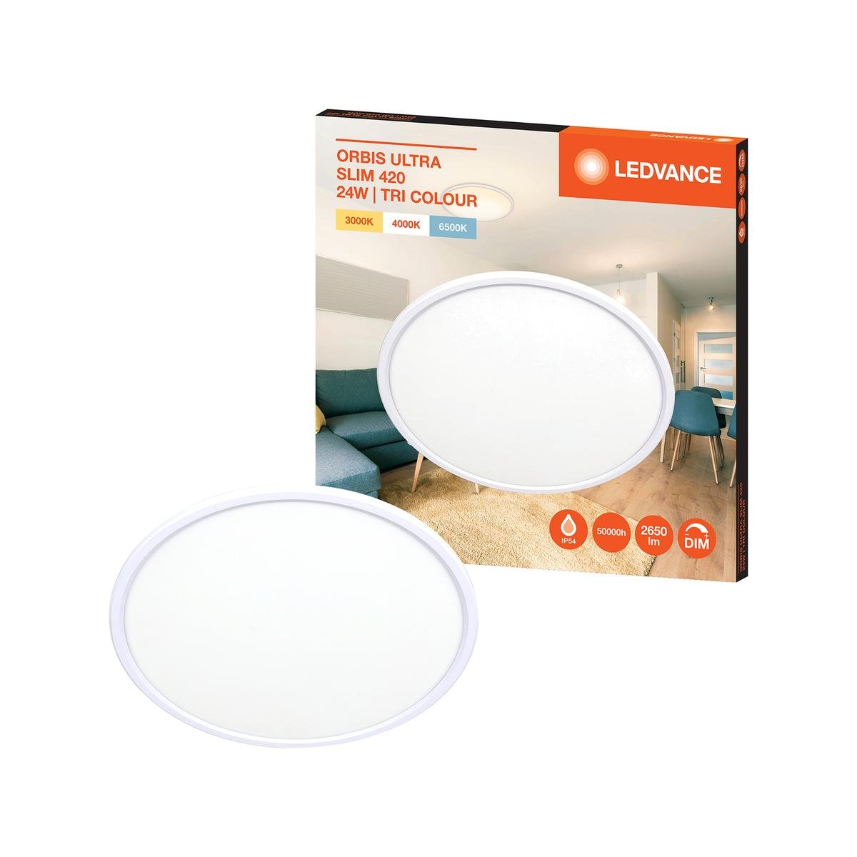 Ledvance 24W 2650lm LED Tri Colour Ultra Slim Oyster Ceiling Light Hardwired