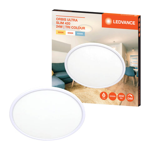 Ledvance 24W 2650lm LED Tri Colour Ultra Slim Oyster Ceiling Light Hardwired