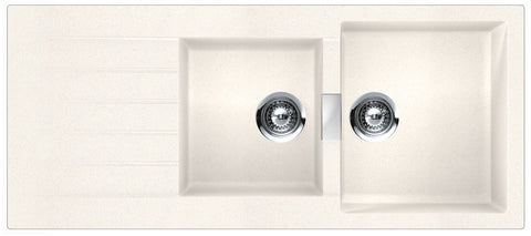 Abey Schock Signus 1 and 3/4 bowl nano granite sink with drainer - White - D200W