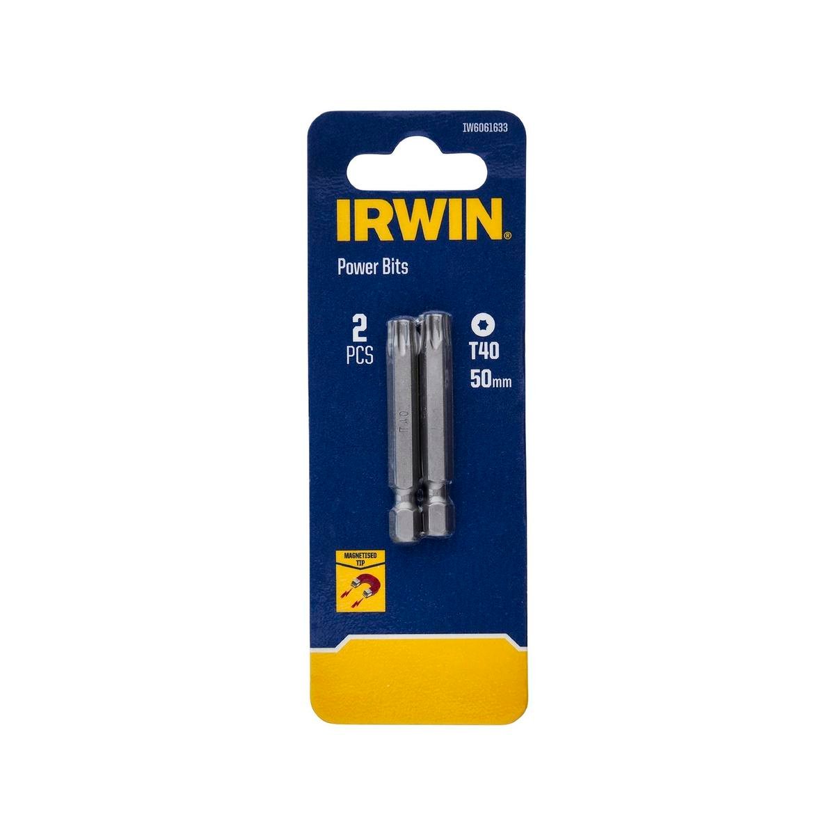 Irwin 50mm TX40 S2 Steel Power Bits 2 Pack, Magnetic Tip