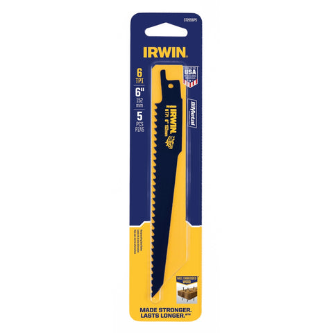 IRWIN 155mm 6TPI Bi-Metal Wood Reciprocating Saw Blade 5 Pack