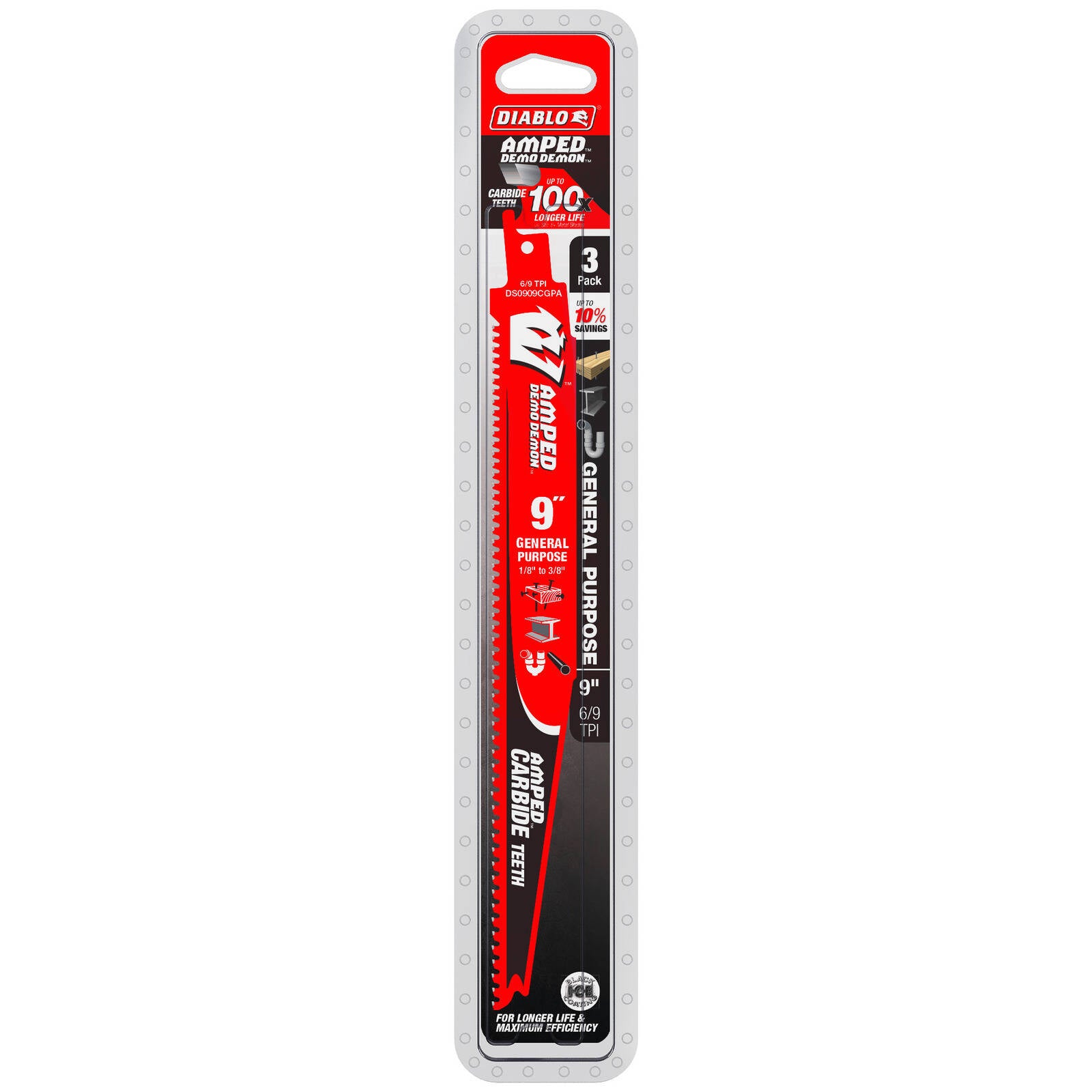 Diablo 9" Demo Demon 6/9TPI Carbide Reciprocating Saw Blade General Purpose - 3 Pack