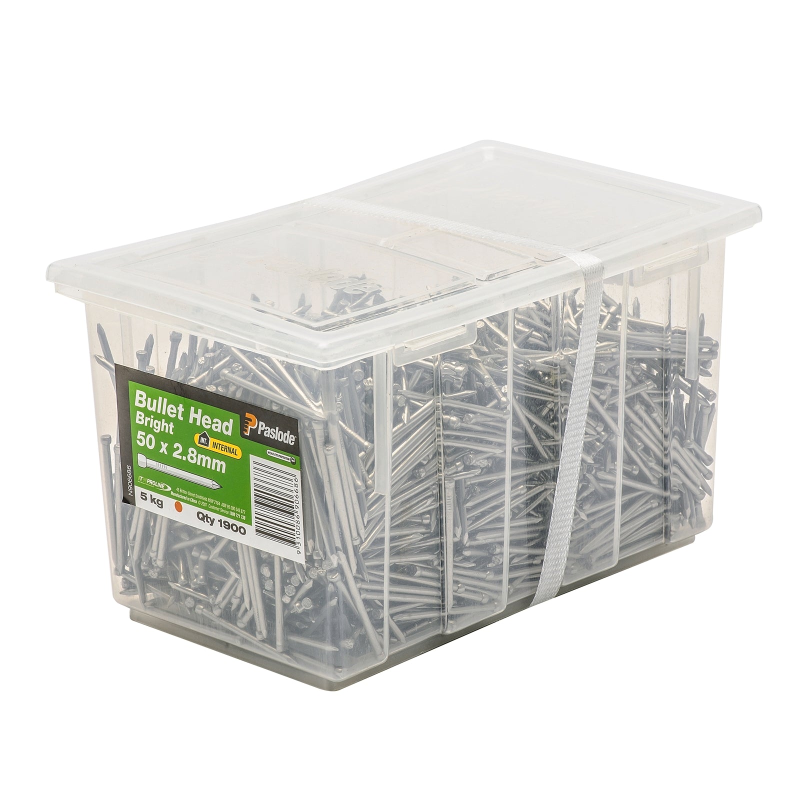 Paslode 50 x 2.8mm Bright Steel Bullet Head Nails - 5kg 1900 Pack