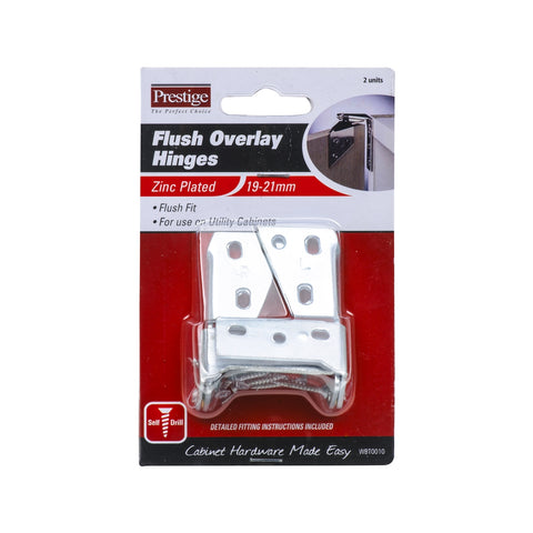 Prestige 19-21mm Zinc Plated Steel Flush Pattern Overlay Hinges - 2 Pack