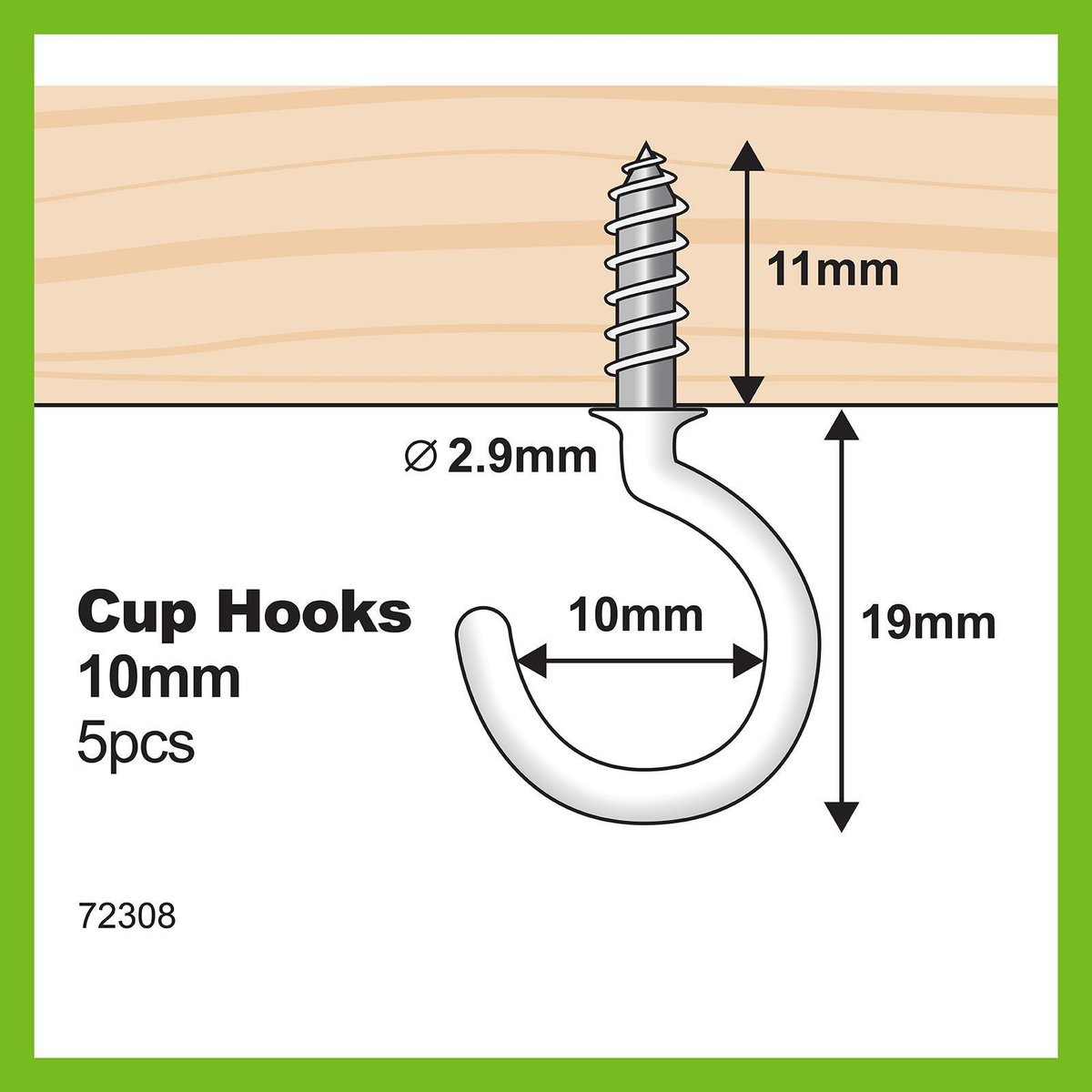 Everhang 10mm White PVC Coated Steel Cup Hook - 5 Pack
