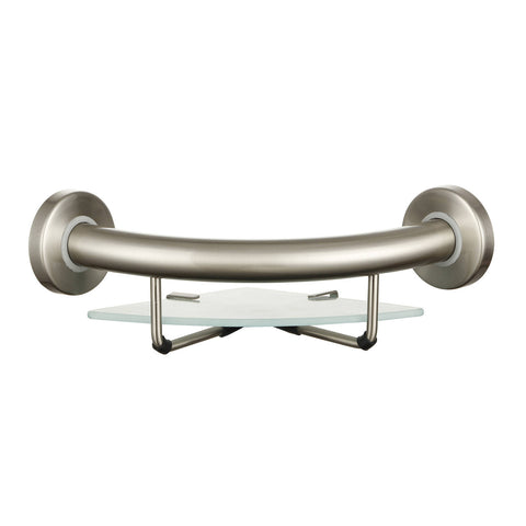 Evekare Brushed Nickel Corner Shelf with Grab Rail for Bathroom Support