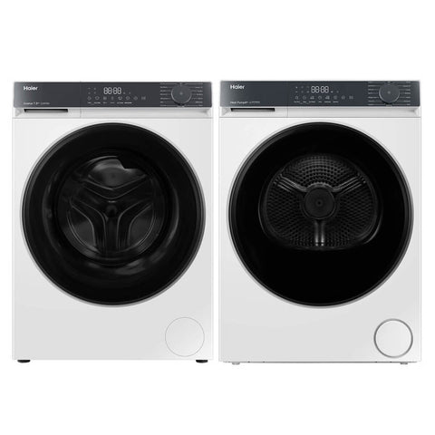 Haier 300 Series 7.5kg Front Load Washer & 8kg Heat Pump Dryer - White - Slimline - HWF75KW1HDHPS80KW1