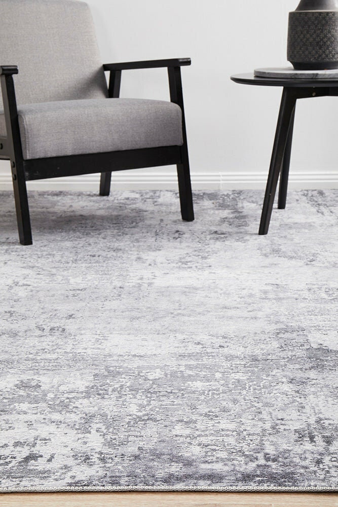 Rug Culture Illusions Medium Silver & Grey Polyester Rug 220x150cm - 3mm Pile - ILU156SILVER220X150