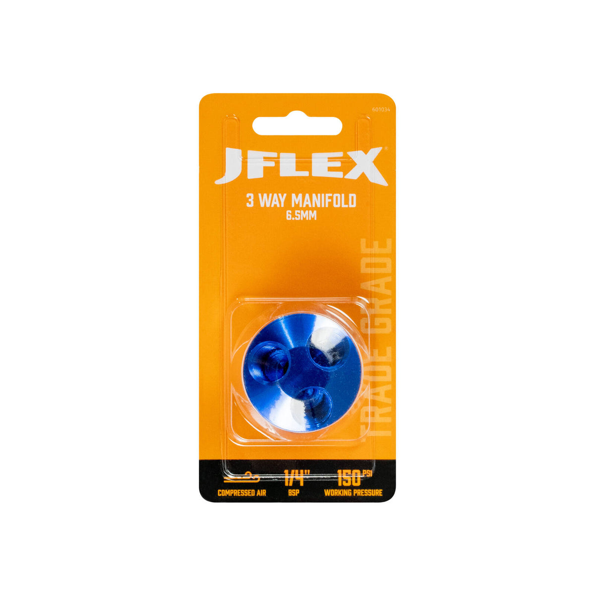 JFLEX 1/4" BSP Female 3 Way Air Manifold, Anodised Blue