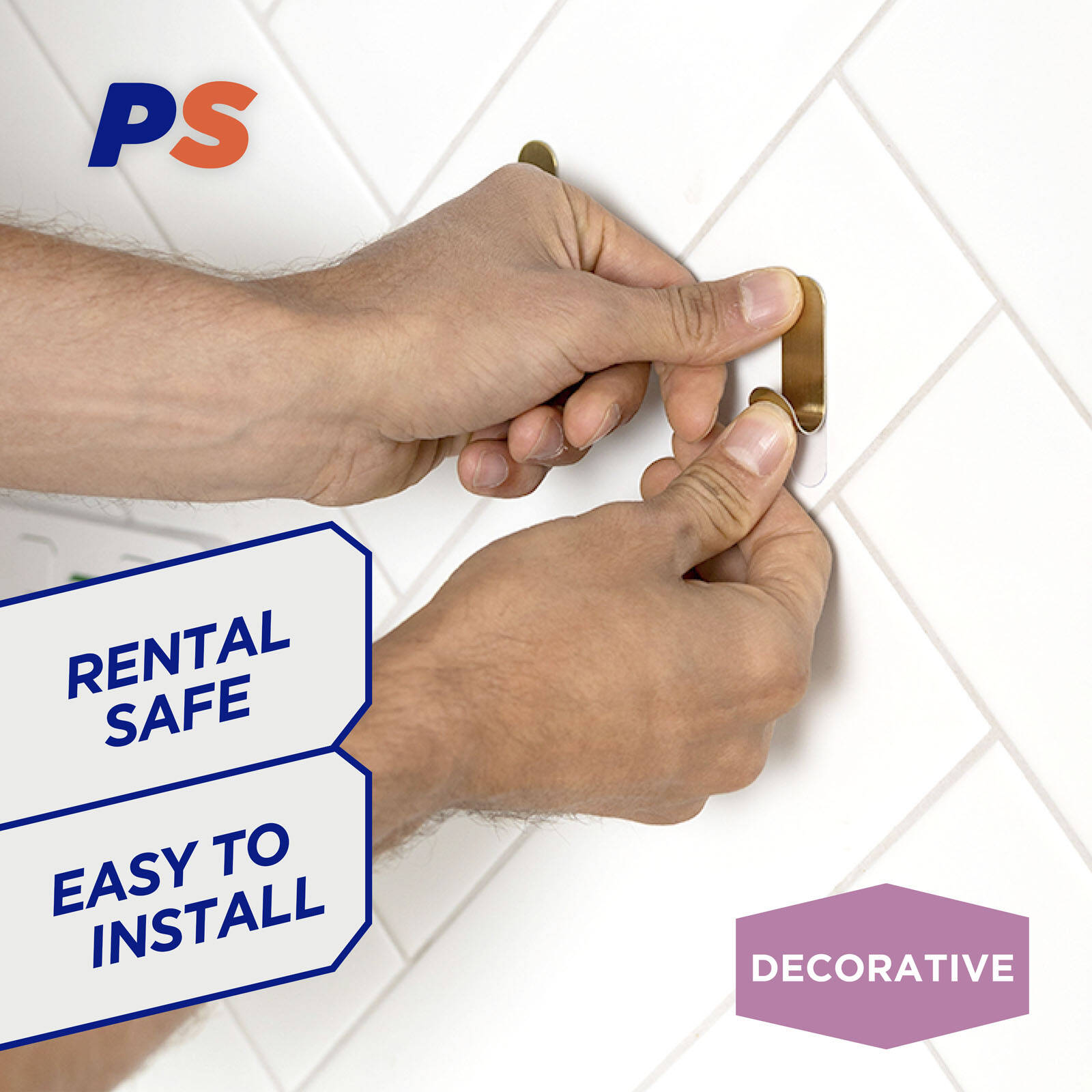 Permastik Small Brass Metal Hooks 6 Pack - Brushed Brass Stainless Steel, Holds 300g