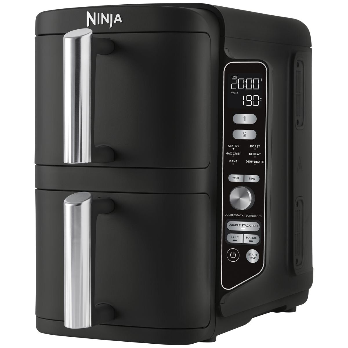 Ninja DoubleStack 9.5L Two Drawer Air Fryer - Stacked Design, Smart Finish, Match Cook - Black - SL400