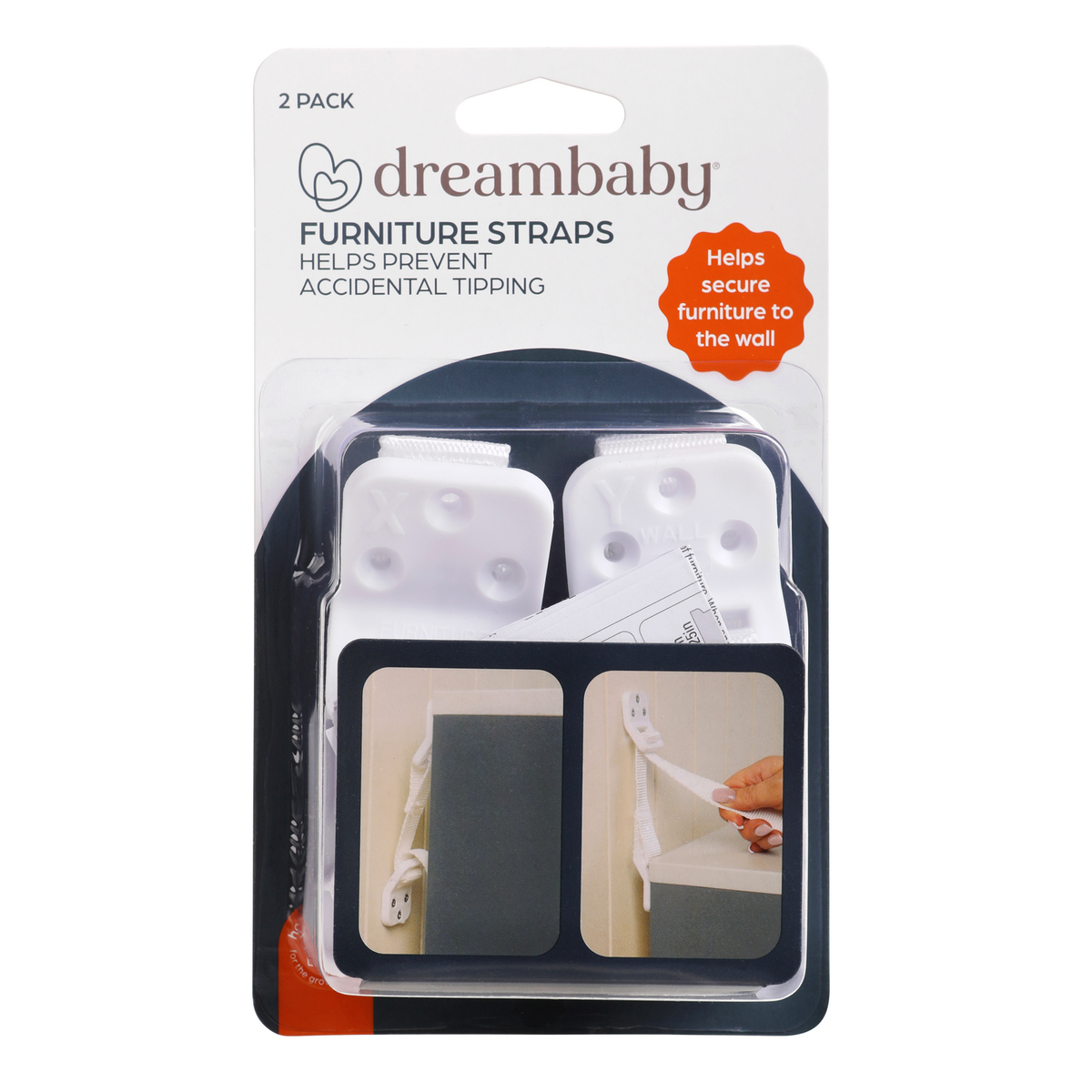 Dreambaby Furniture Wall Safety Strap 2 Pack White Anti-Tip Anchor