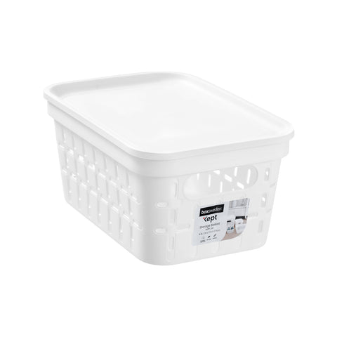 Boxsweden Kept 26 x 17.5 x 12.5cm 4.3L Small White Storage Basket with Lid