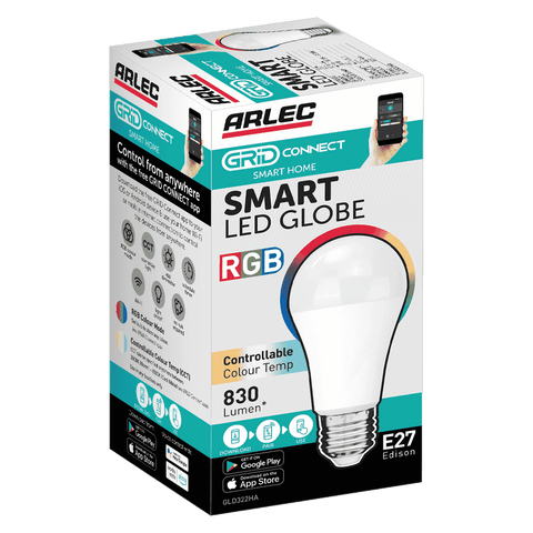Arlec E27 LED 10W RGB CCT Colour Smart Globe 830lm 4 Pack