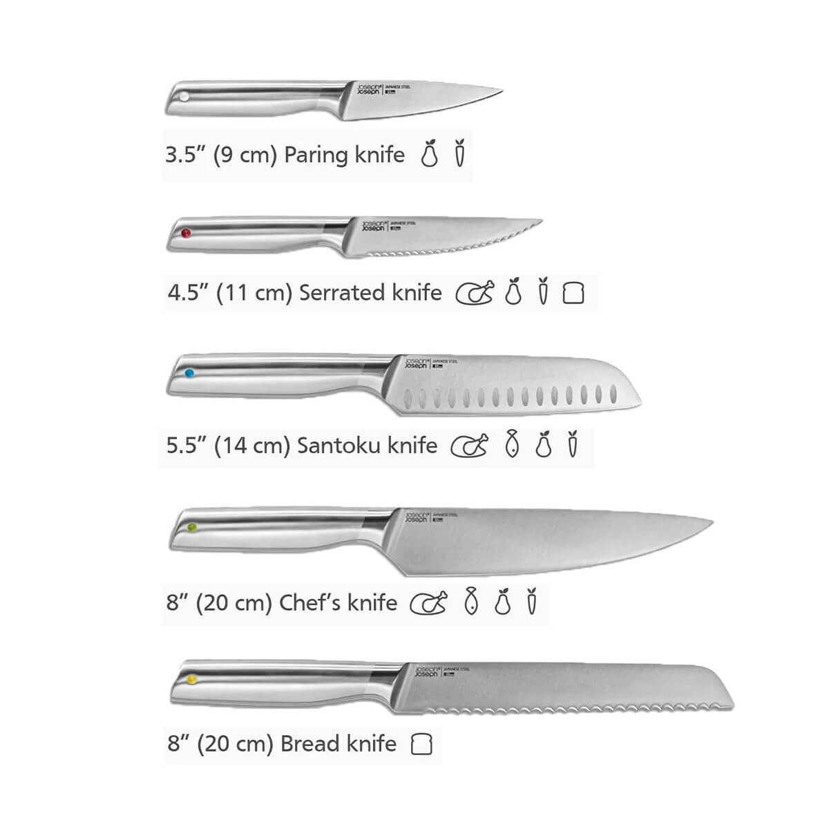 Joseph Joseph Elevate 5 Piece Knife Block Set - Steel Knives and Bamboo Block - 10564