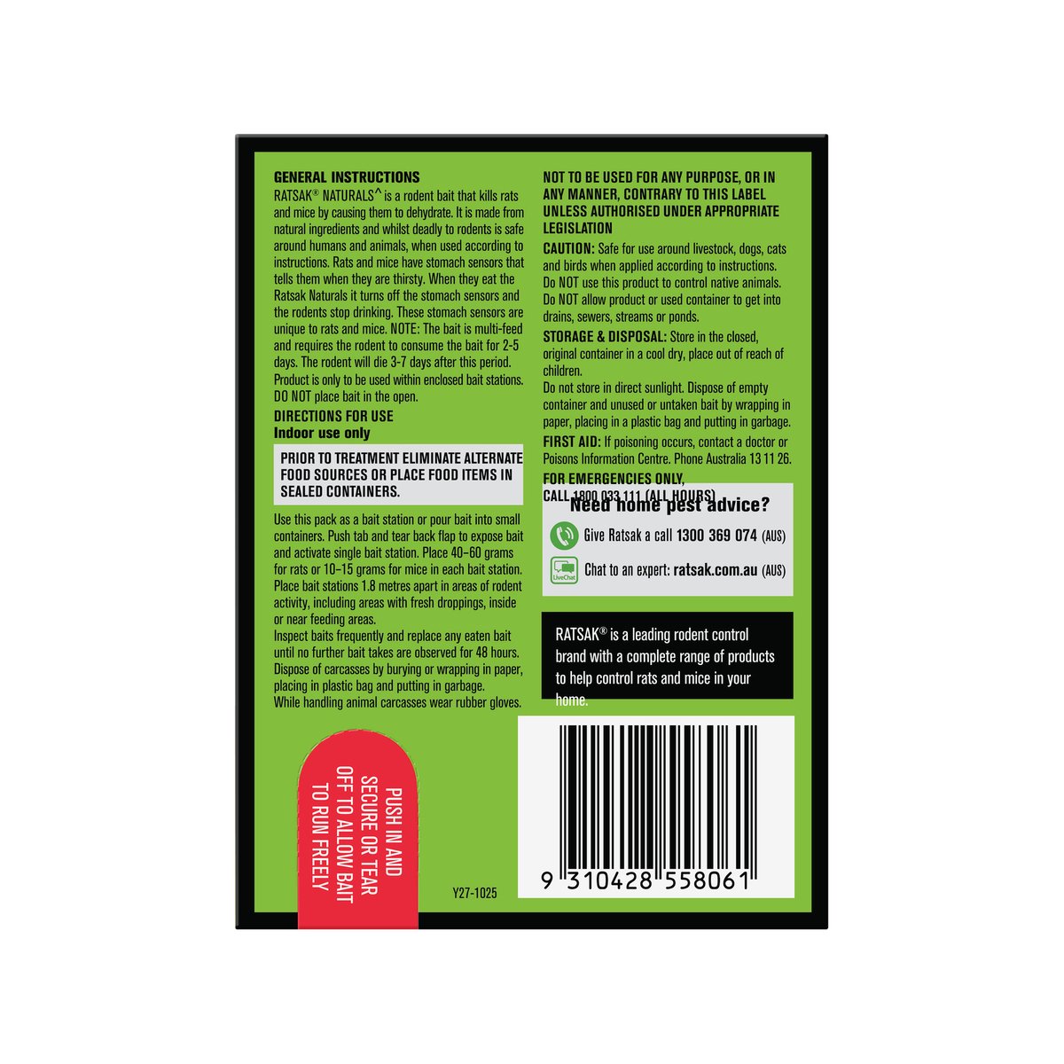 RATSAK 224g Naturals Rodenticide Bait Pellets Indoor