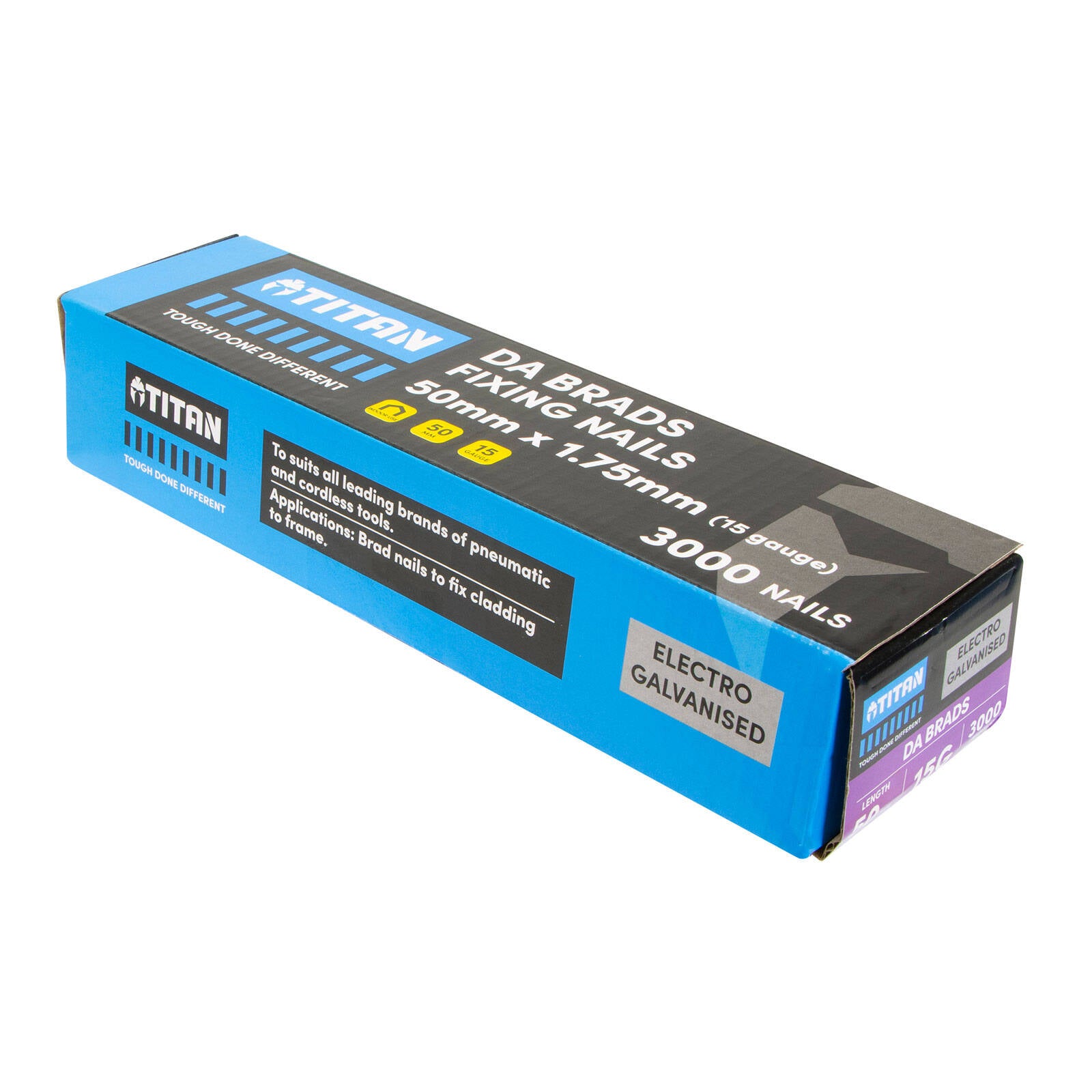 Titan 50 x 1.75mm 15 Gauge Electro Galvanised 34° Angled DA Brads - 3000 Pack