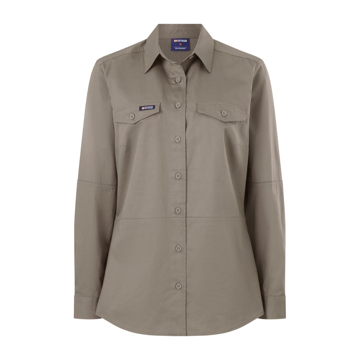 Citeco Women's Khaki Cotton Long Sleeve Shirt - Size 12