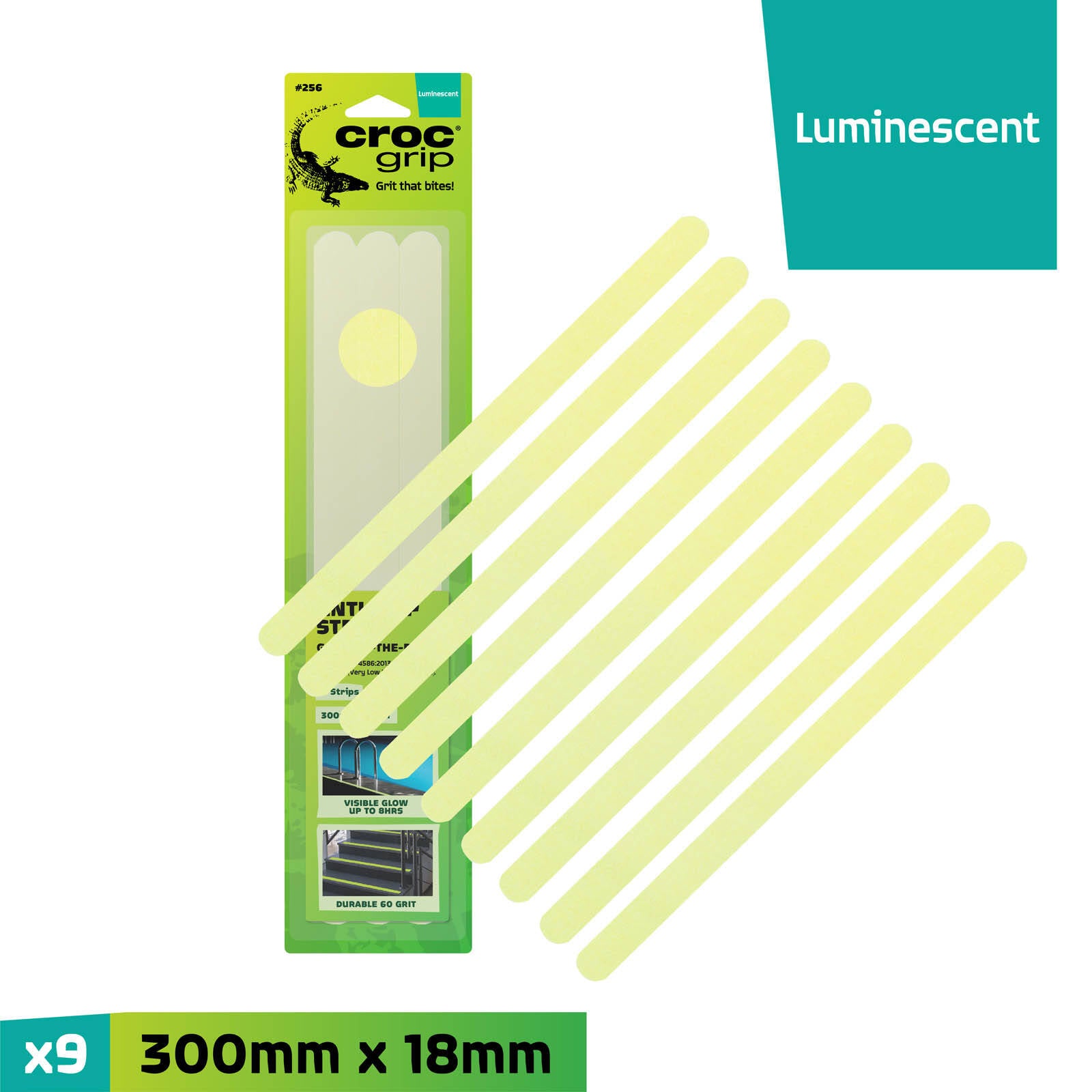 Croc Grip Glow-in-the-Dark Anti-Slip Grit Strips, 9 Pack