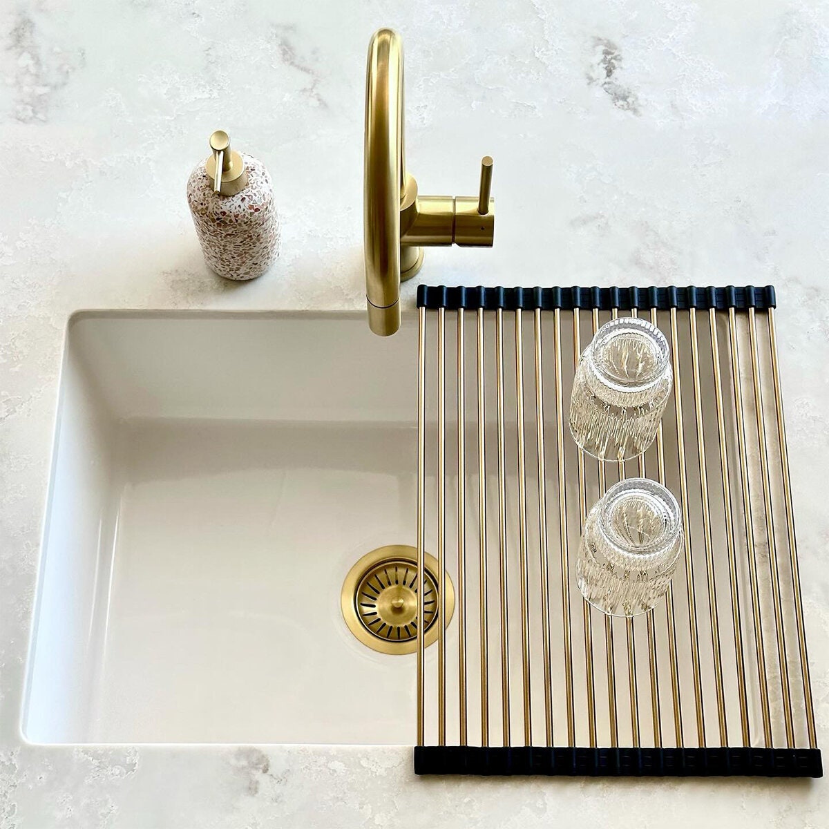 Turner Hastings Roller Mat Drainer - 304 Stainless Steel, Brushed Brass PVD, Dishwasher Safe - RM4332-BB