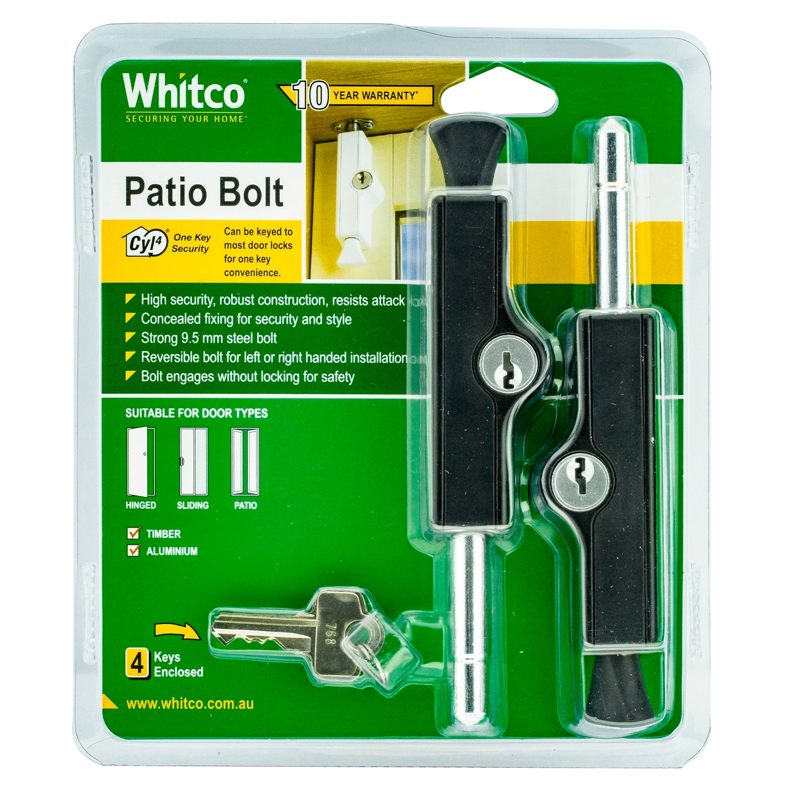 Whitco Black CYL4 Patio Bolt - 2 Pack