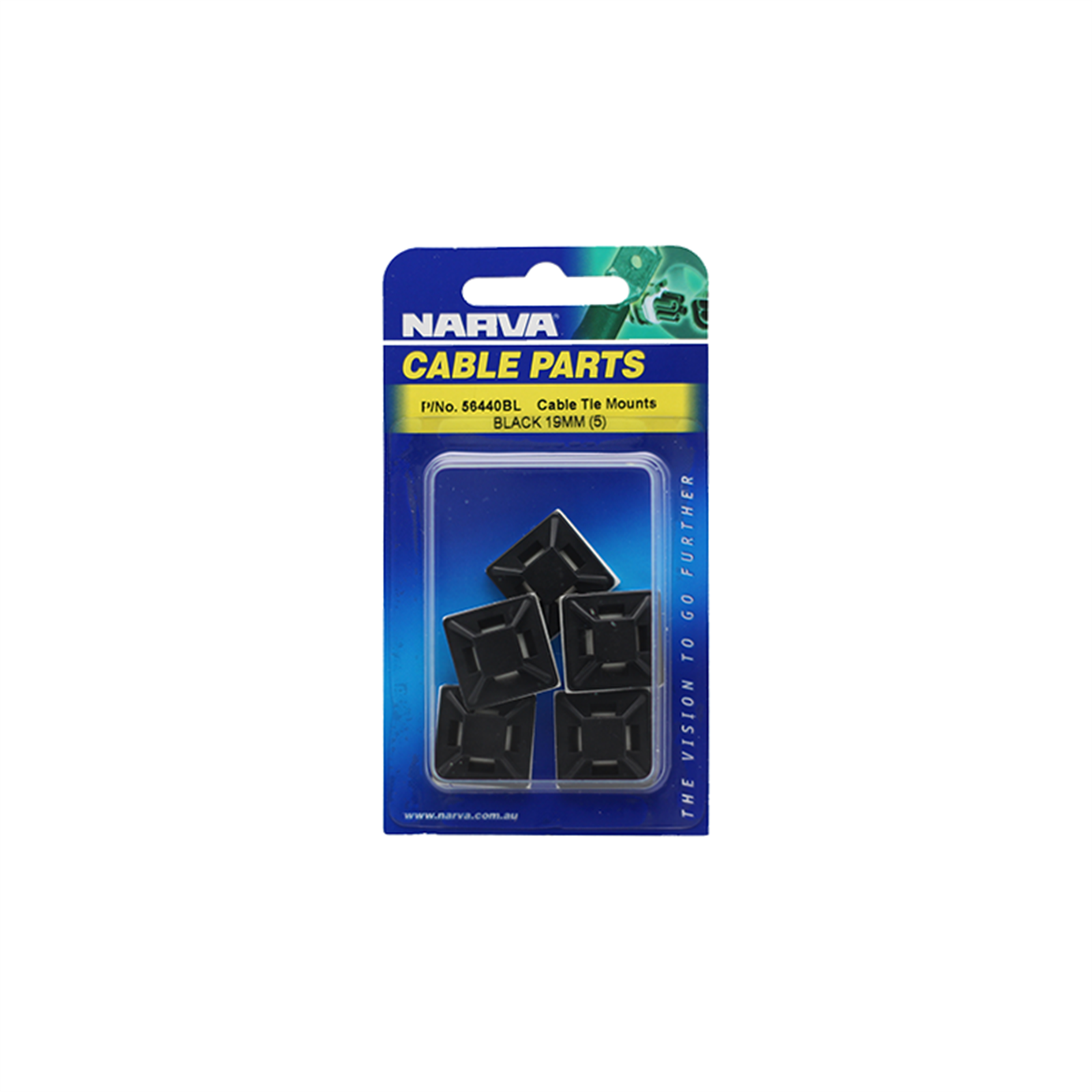 Narva 19 x 19mm Black UV Resistant Cable Tie Mount - 5 Pack
