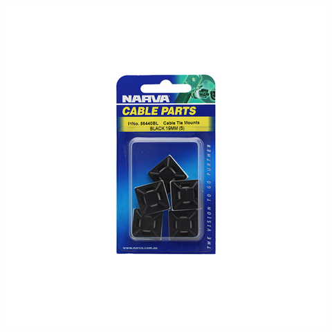 Narva 19 x 19mm Black UV Resistant Cable Tie Mount - 5 Pack