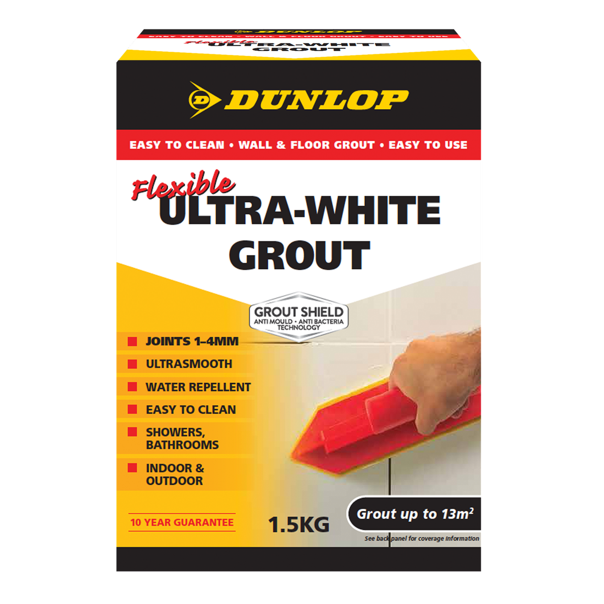 Dunlop Ultra-White Flexible Wall Grout 1.5kg - Sanded, Stain Resistant with Microban Protection