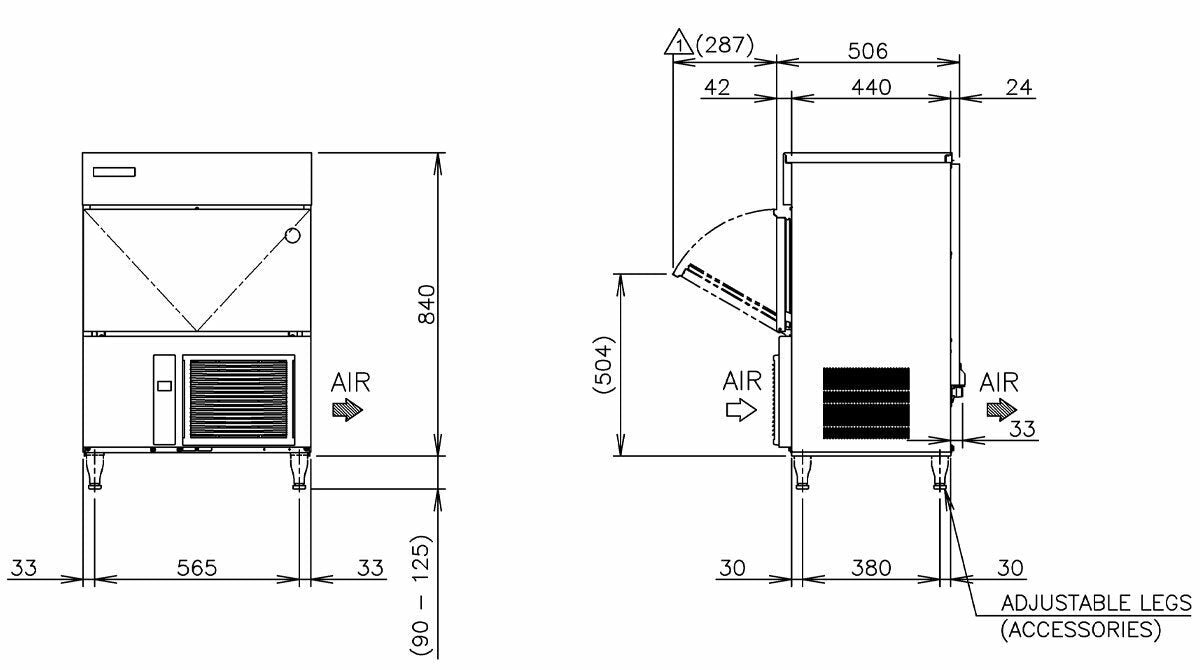 Hoshizaki cube ice maker - stainless steel - suits commercial settings - auto rinse and flush - IM-65NE-25