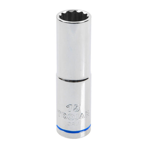 Trojan 15mm Deep Socket 1/2" Drive - Polished Chrome Vanadium - 12 Point - Lifetime Warranty - SuperSaverAU - view 1