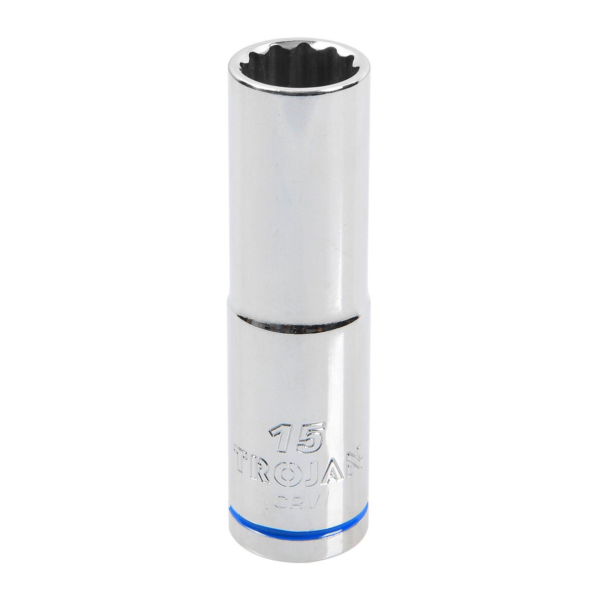 Trojan 15mm Deep Socket 1/2" Drive - Polished Chrome Vanadium - 12 Point - Lifetime Warranty - SuperSaverAU - view 1