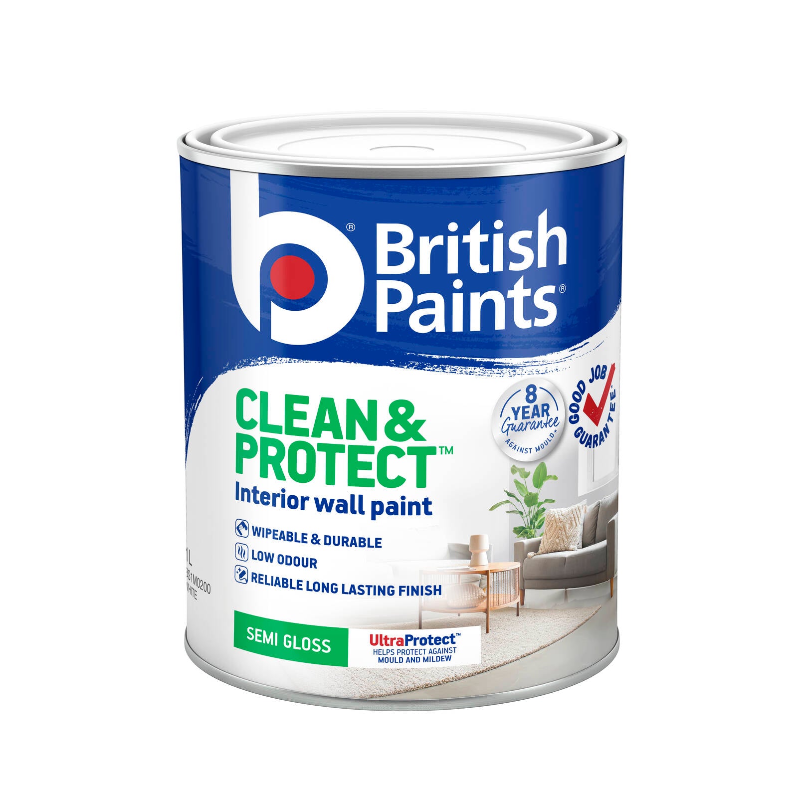 British Paints White Semi Gloss Clean & Protect Interior Paint 2L