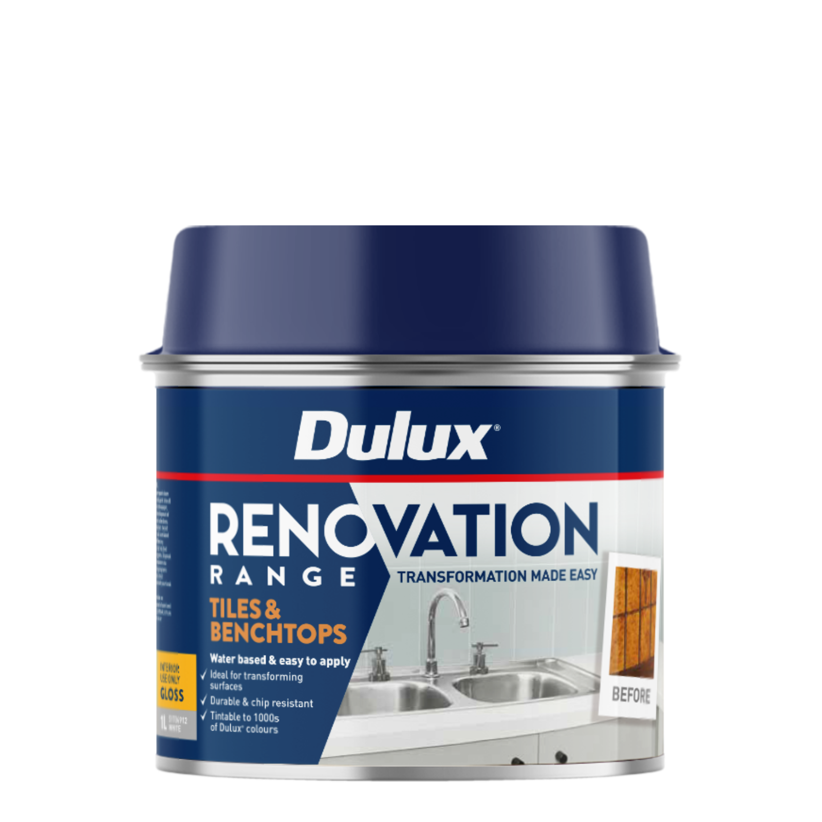 Dulux Renovation Range 1L White Gloss Tiles and Benchtops Water Based Tintable