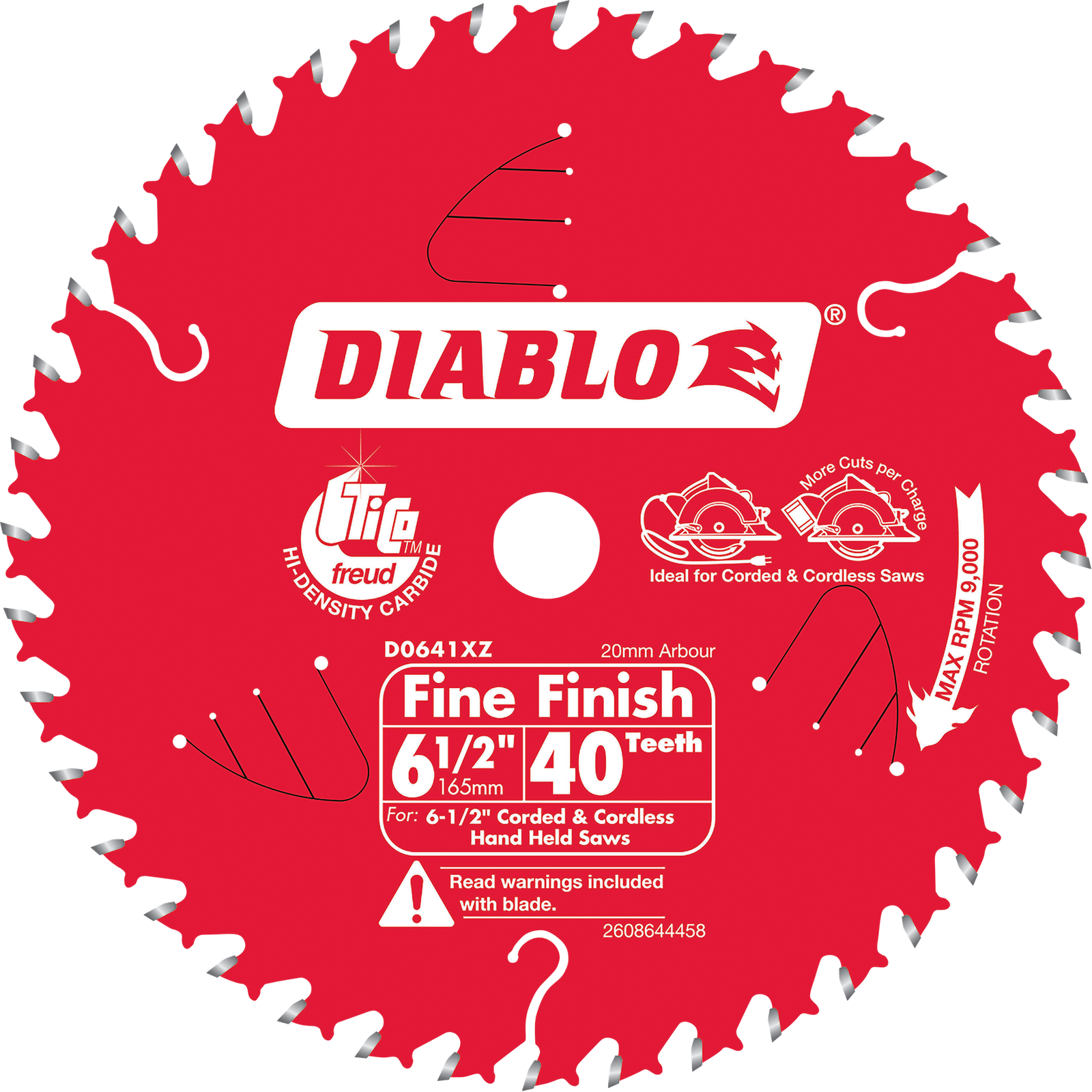 Diablo 165mm 40T Fine Finish Circular Saw Blade - 20mm Arbor for Ripping & Crosscutting