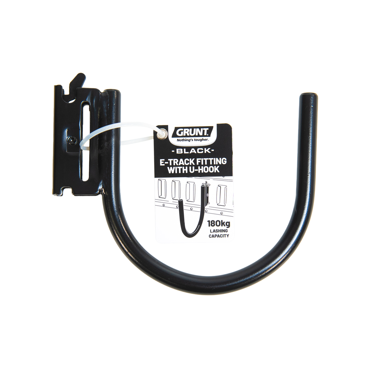 Grunt E Track Fitting U Hook - Black - 180kg Capacity - 140mm x 13mm x 167mm - SuperSaverAU - view 1