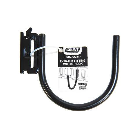Grunt E Track Fitting U Hook - Black - 180kg Capacity - 140mm x 13mm x 167mm - SuperSaverAU - view 1