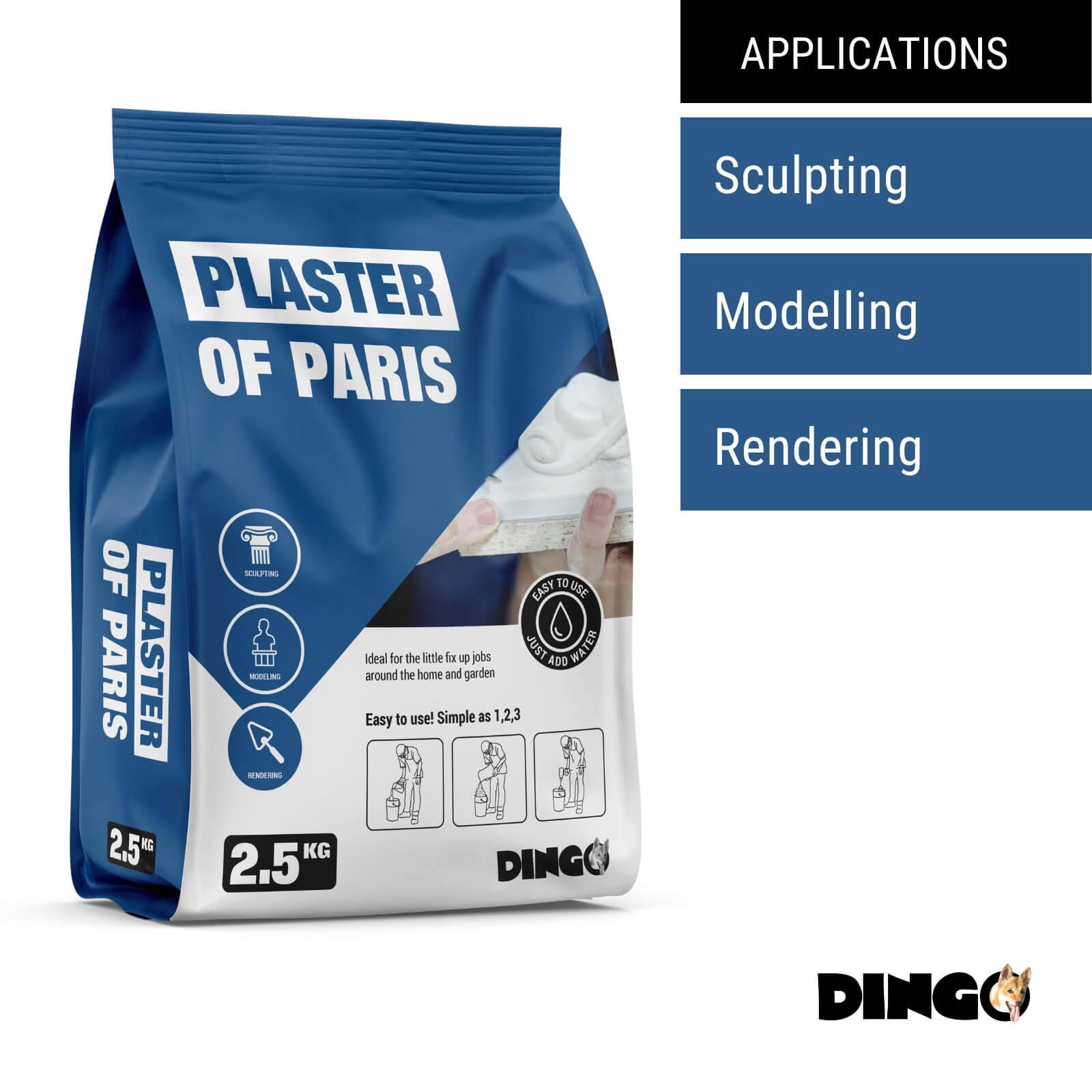 Dingo Plaster Of Paris 2.5kg White Casting & Moulding Plaster