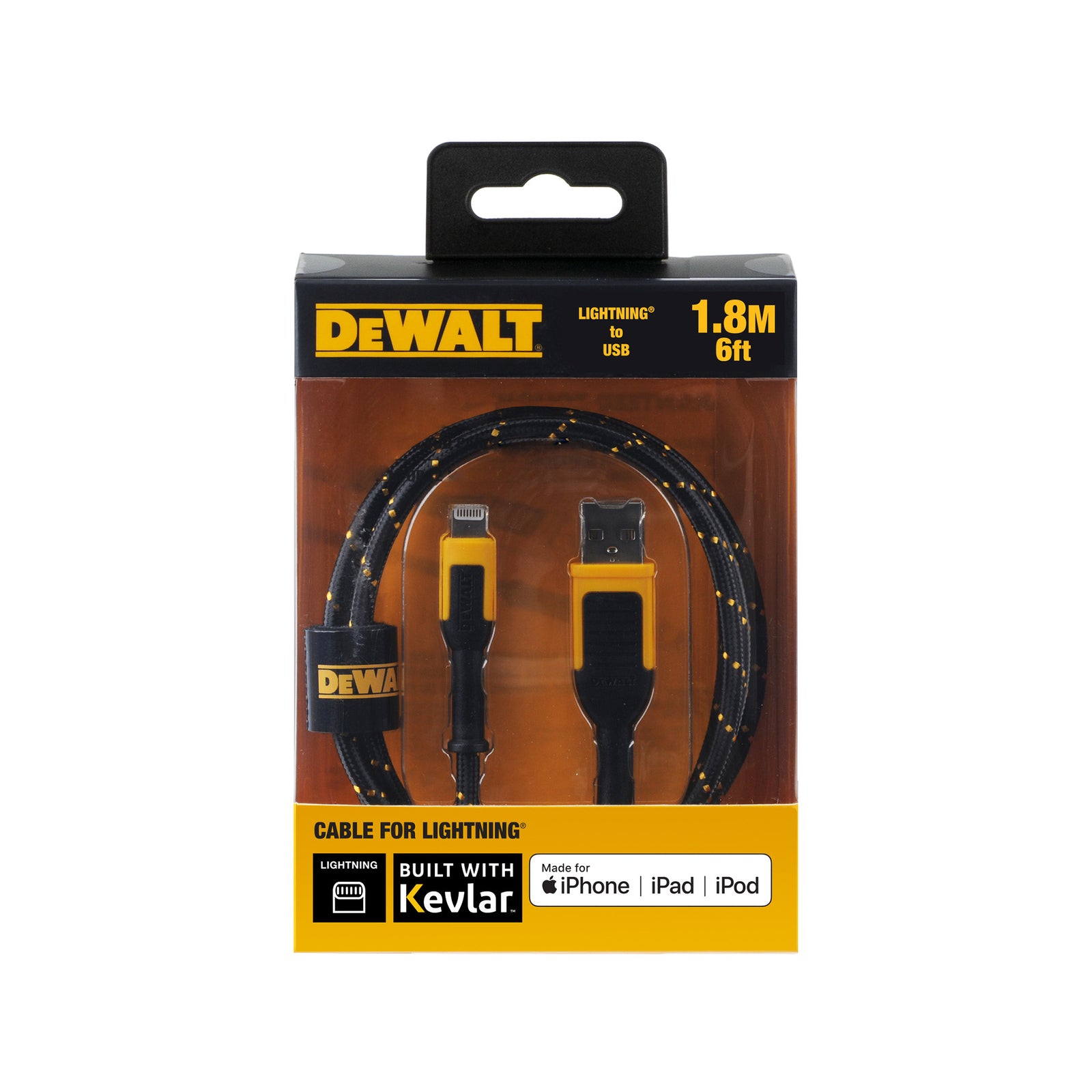 DeWALT 1.8m Lightning to USB Charging Cable, Kevlar Reinforced 1311325DWE