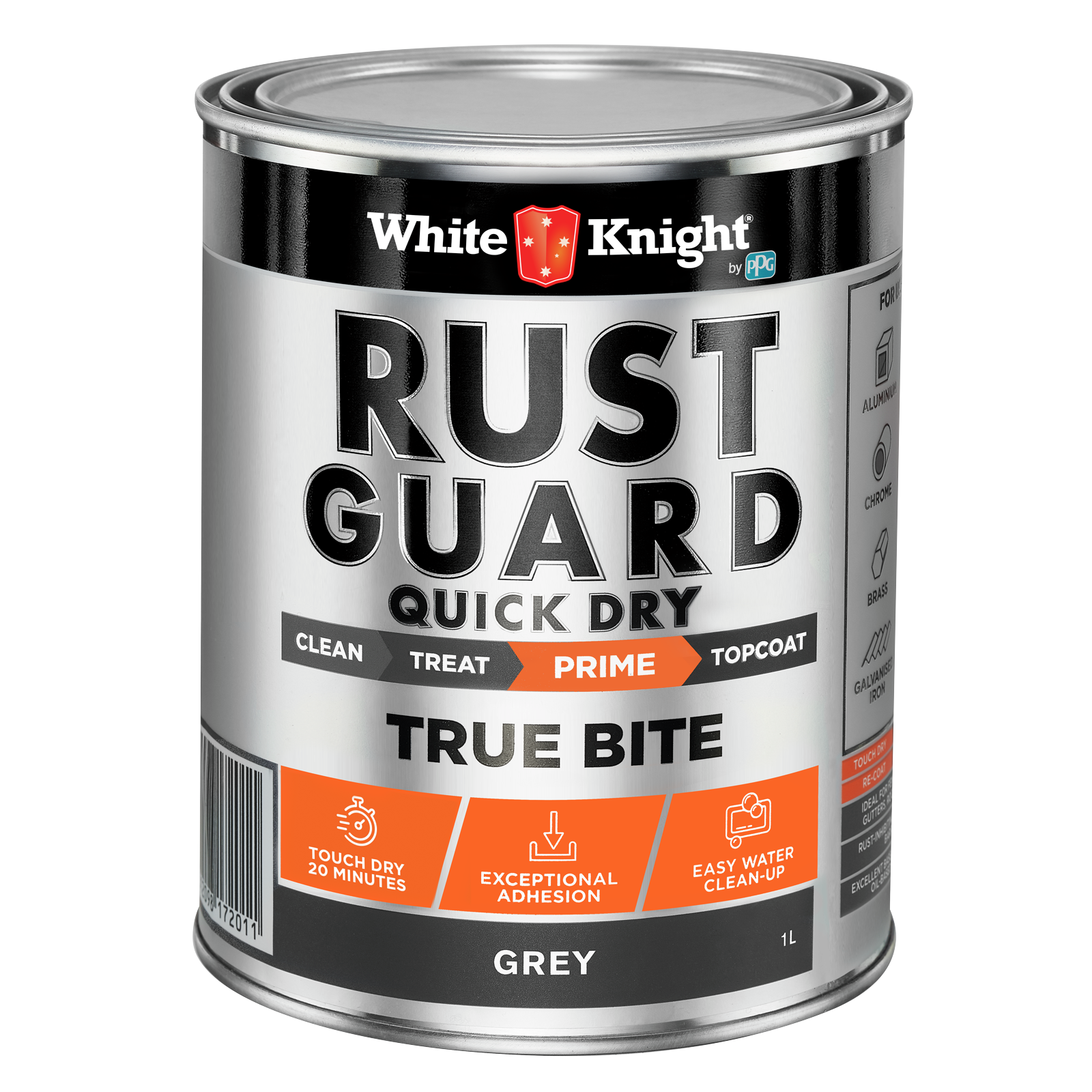 White Knight Rust Guard 1L Grey Quick Dry True Bite Water-Based Primer Paint for Metal