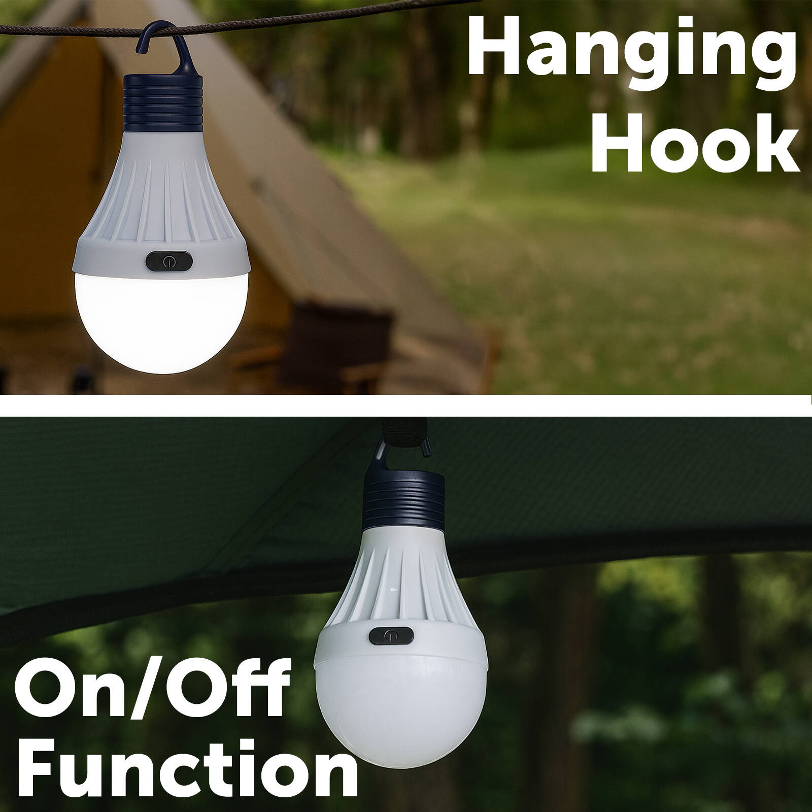 Click LED Portable Bulb, White Battery Operated Indoor Light with Hanging Hook CLKBLED01