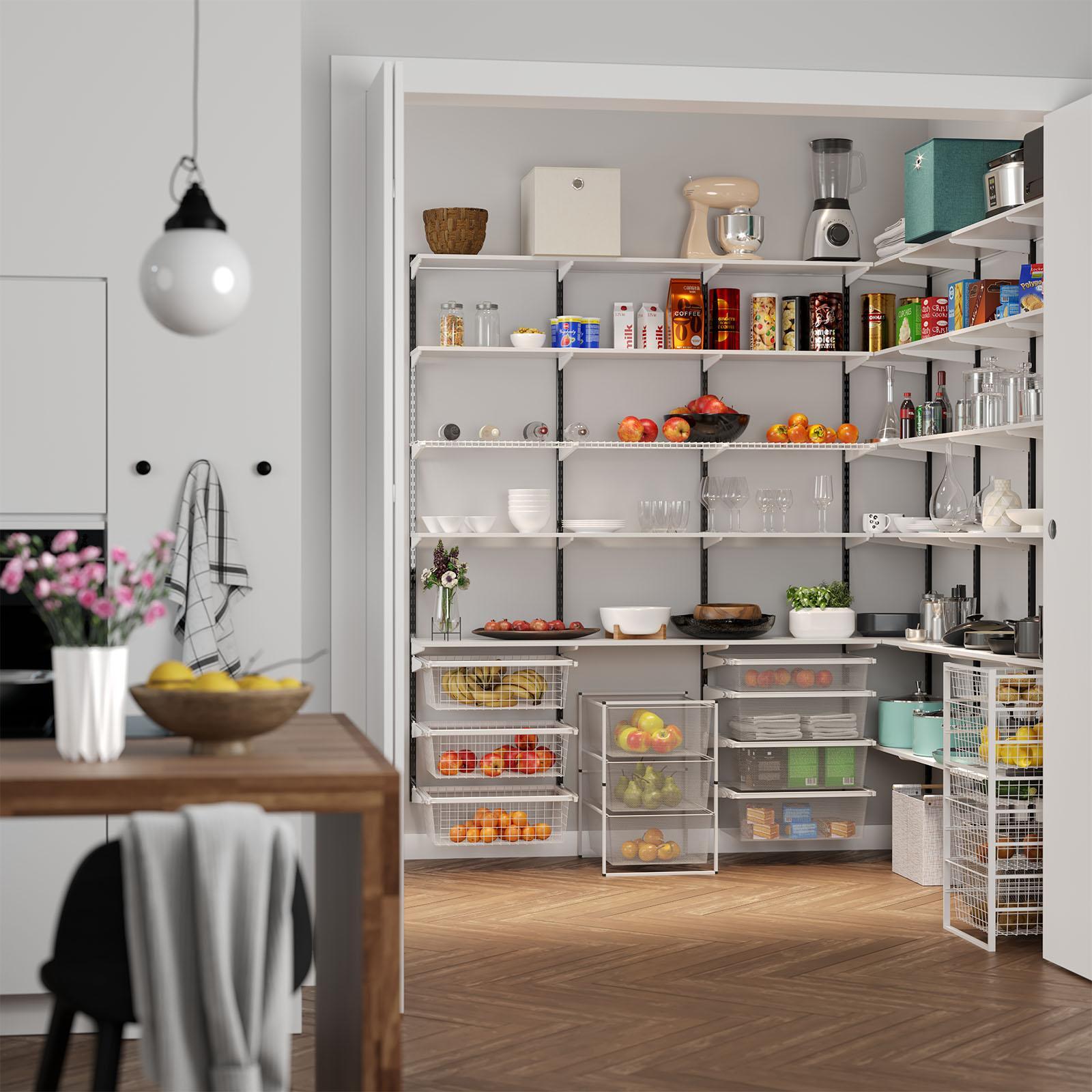 Flexi Storage Home Solutions White 2 Runner Wire Basket - 410 x 185 x 535mm Steel Ventilated