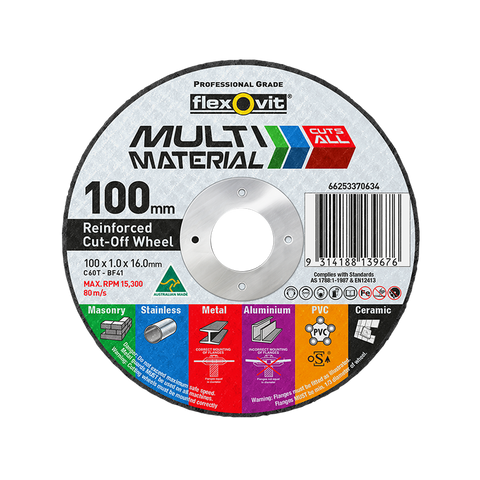 Flexovit 100 x 1 x 16mm Multi Material Reinforced Cut Off Wheel - Silicon Carbide