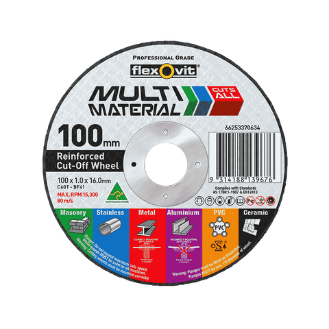 Flexovit 100 x 1 x 16mm Multi Material Reinforced Cut Off Wheel - Silicon Carbide